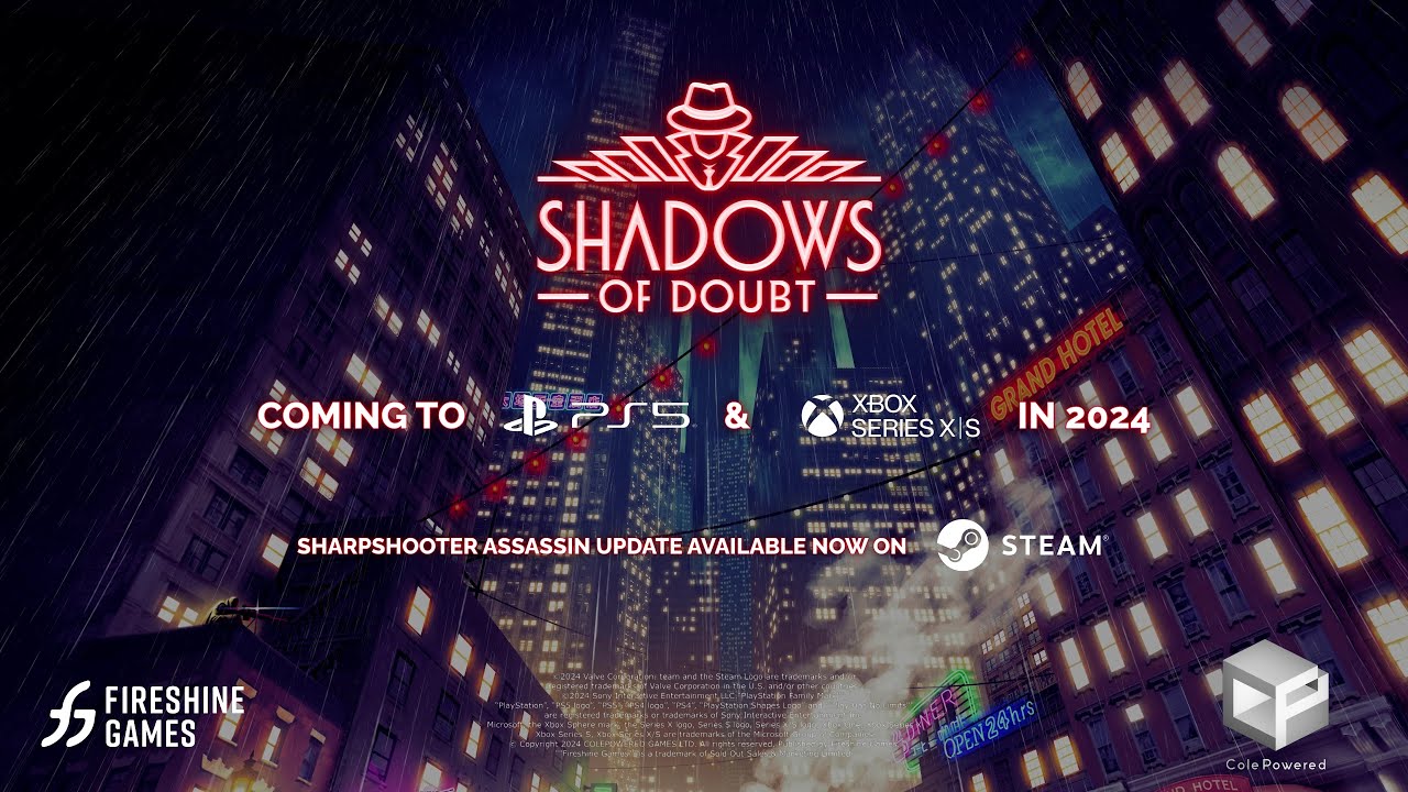 Shadows of Doubt | Console Announce + Sharpshooter Assassin Launch Trailer!