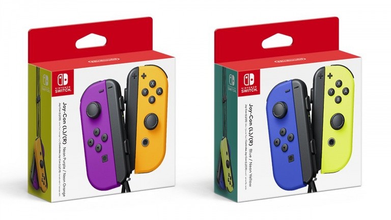 Paire de Joy-Cons Violet Néon et Orange Néon / Bleu et Jaune Néon